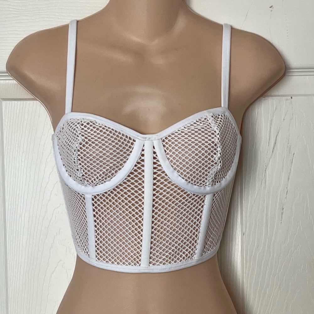 New KikiRiki Fishnet Cage Bustier Top White Small
